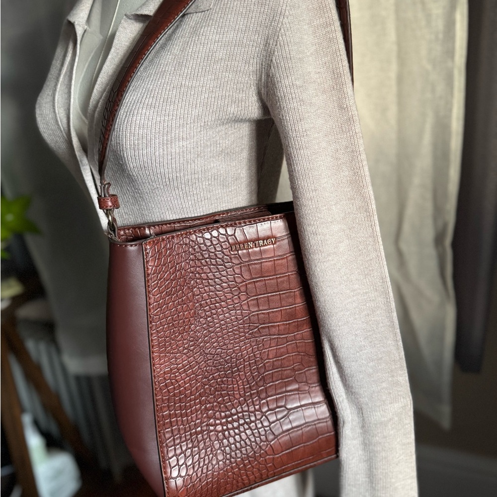 Ellen Tracy Rich Brown Croc Embossed Bag